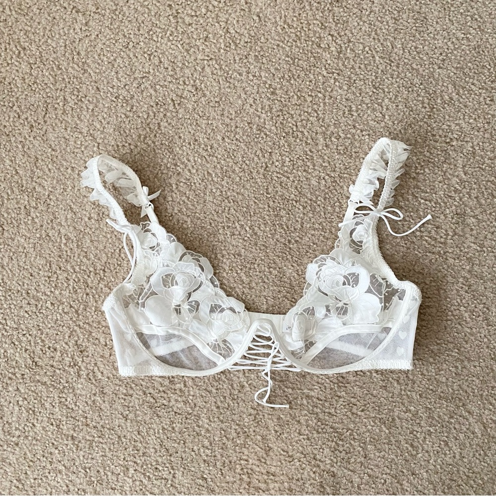 For Love And Lemons White Floral Lace Underwire Bra